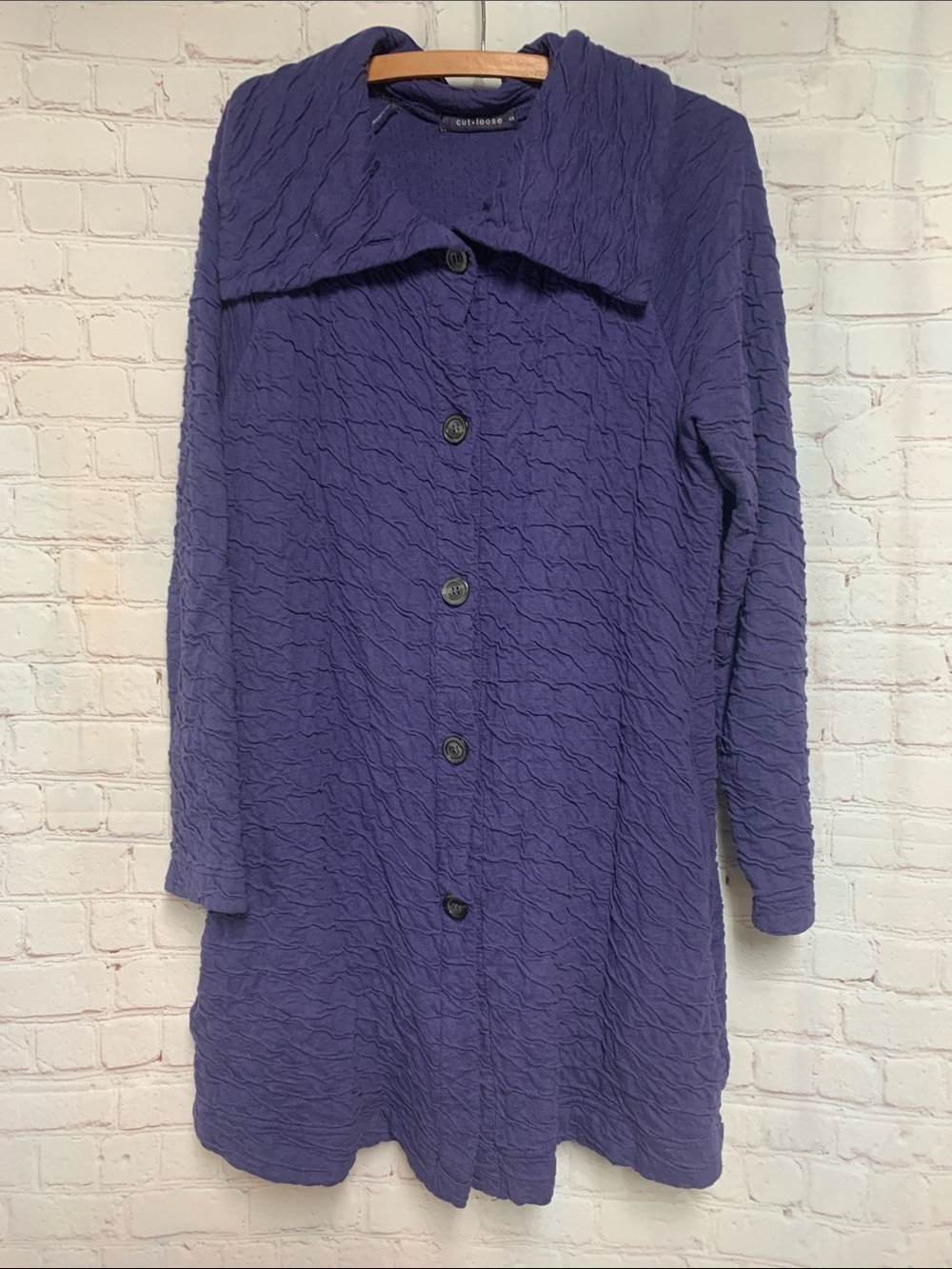 cut loose Deep Purple Textured wavy Knit Coat Size S USA​